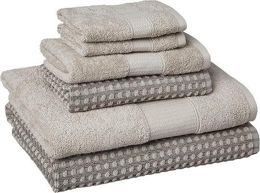 Modern Threads 6-Piece 100% Combed Cotton Yarn Dyed Cobblestone Jacquard Towel Set Charcoal