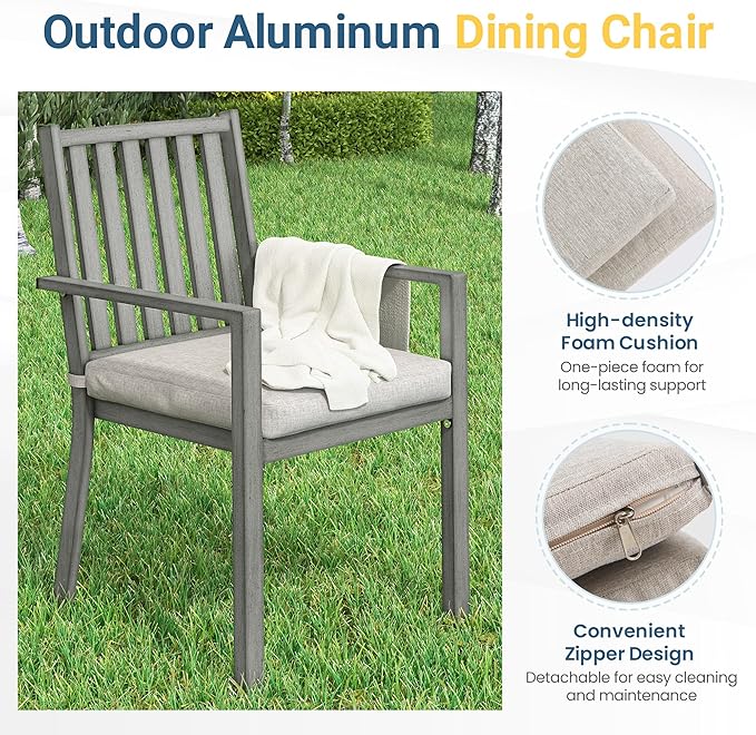 Wisteria Lane 5 Pieces Outdoor Dining Table Set, Aluminum Patio Table and Chairs Set, Outdoor Dining Table with 4 Chairs, Patio Dining Sets with Removable Cushion for Lawn, Garden, Backyard, Gray