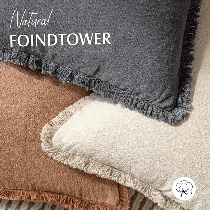Foindtower Set of 2 Decorative Linen Fringe Throw Pillow Covers Boho Farmhouse Cushion Cover with Tassels Lumbar Accent Pillowcase for Couch Bed Sofa Living Room Home Bedroom Decor,12×24 Inch,Gray