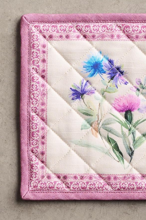 Maison d' Hermine Pot Holders 100% Cotton Heat Resistant Potholders 8" x 8" Hot Pads with Loop BBQ, Cooking, Baking, Grilling, Kitchen, Handling Hot Pans Spring/Summer (Pack of 1, Chardon)