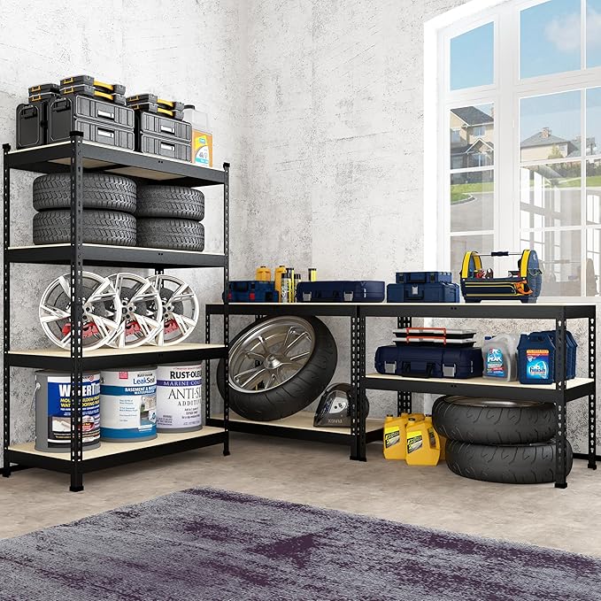 PrimeZone 40" W x 20" D x 59" H Heavy Duty Storage Shelves, 4 Tier Adjustable Garage Shelving Unit, Metal Organizer Shelf Utility Rack for Warehouse Pantry Closet Kitchen, Black, 3 Pack