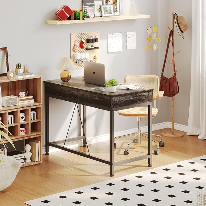 Mexin Computer Desk with Drawers, Gray Oak