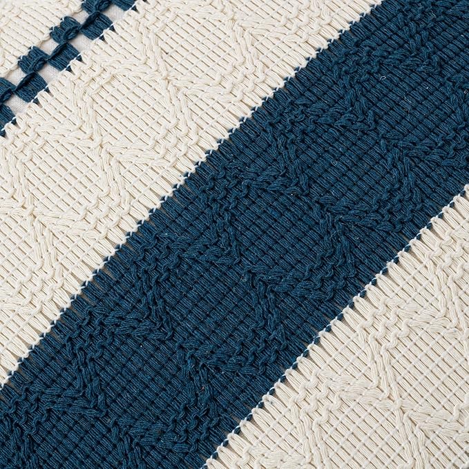 Fancy Homi Set of 2 Boho Teal Euro Decorative Throw Pillow Cover 26x26 Inch for Couch Bed Bedroom, Aesthetic Modern Organic Farmhouse Room Decor, Soft Cotton Accent Macrame Woven Cushion Case