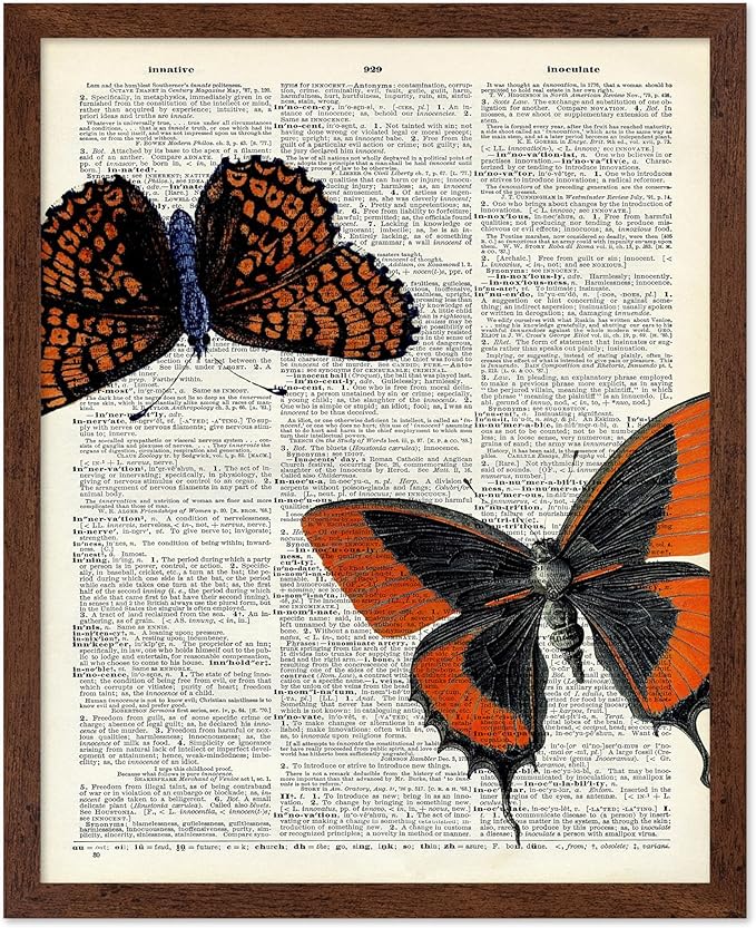 Poster Master Dictionary Art Poster - Butterflies Print - Moth Art - Butterfly Art - Insect Art - Gift for Men, Women & Animal Lover - Chic Decor for Living Room or Bedroom, 16x20 Brown Framed