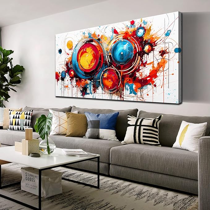 Colorful Art Work for Living Room Walls - Abstract Art Wall Decor - Modern Canvas Wall Art for Office Ready to Hang Size 29" x 59"