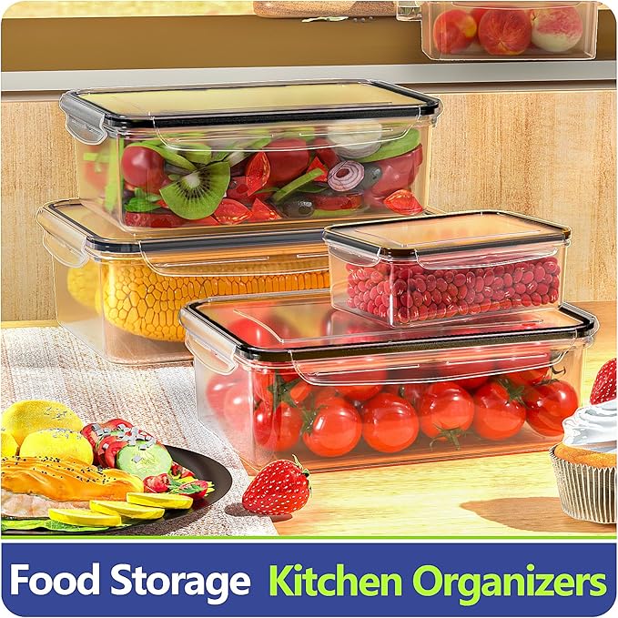 44 PCS Food Storage Containers with Lids Airtight, BPA Free Plastic Meal Prep Containers Reusable, Microwave/Freezer/Dishwasher Safe Leakproof Fruit Vegetables Containers for Kitchen(Black)
