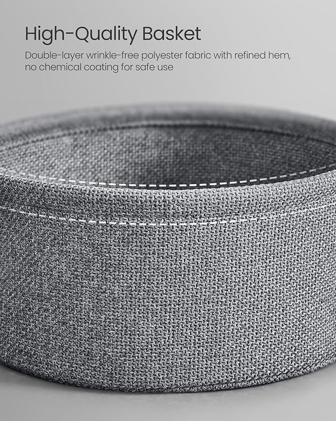 VASAGLE Small Round Side End Table, Modern Nightstand with Fabric Basket, Ebony Black and Slate Gray ULET223B01