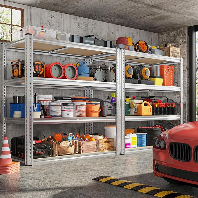 REIBII 40" W Garage Shelving 2000LBS Storage Shelves Adjustable Metal Shelving 4 Tier Pantry Shelves for Closet Basement Kitchen 40" W x 19.7''D x 60''H, Silver