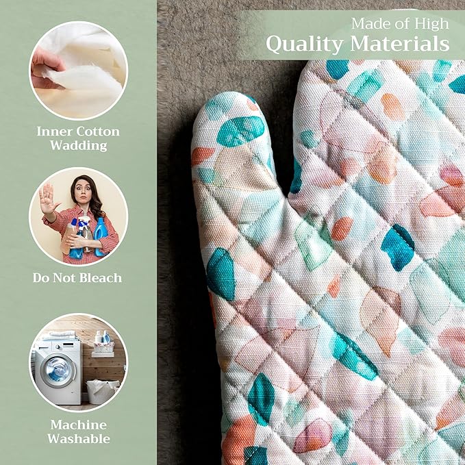 Maison d' Hermine Oven Gloves 100% Cotton Oven Mitt 7" x 13" with Loop Heat Resistant, BBQ, Cooking Gloves, Baking, Grilling, Kitchen, Handling Hot Pans Spring/Summer (Pack of 1, Summer Picnic)