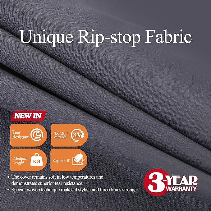 WJ-X3 Ripstop 3-Seater Outdoor Couch Cover, Heavy Duty Patio Sofa Cover,Waterproof & Wind Resistant,82W x 39D x 36H, Gray