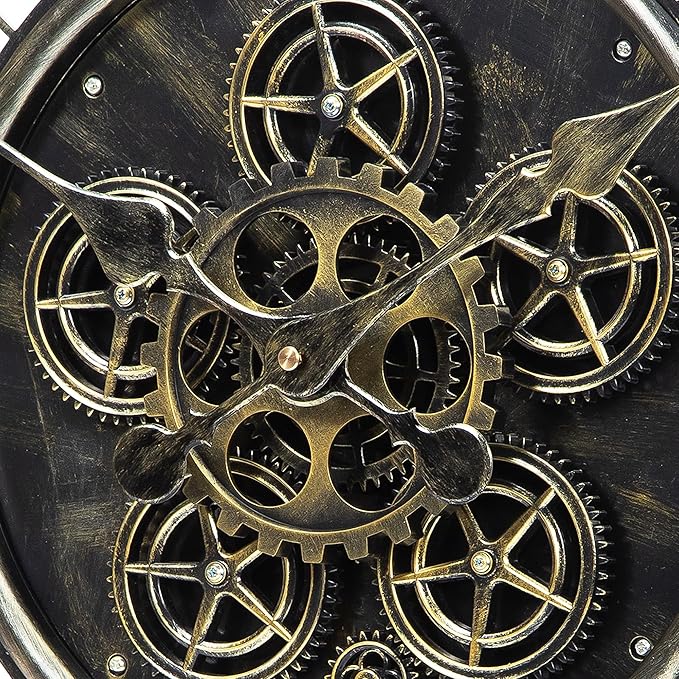 Moving Gear Large Wall Clock 20inch/50cm Bronze, Decorative Wall Clocks for Living Room, Unique Farmhouse Steampunk Metal Wall Clock Decor, Office Wall Clocks