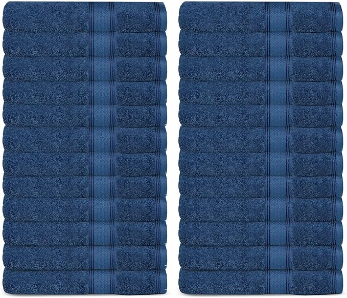 Casa Lino Face Towels & Body Wash Cloths for Showering - 100% Cotton Wash Cloths for Bathroom - Highly Absorbent & Quick Drying Washcloth Set - Cotton Washcloths 24 Pack (12" x 12") - (Cobalt Blue)