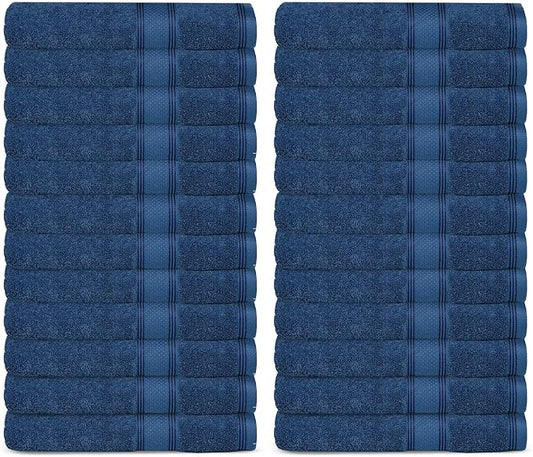 Casa Lino Face Towels & Body Wash Cloths for Showering - 100% Cotton Wash Cloths for Bathroom - Highly Absorbent & Quick Drying Washcloth Set - Cotton Washcloths 24 Pack (12" x 12") - (Cobalt Blue)