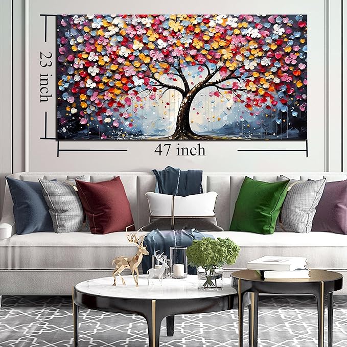 Zoyotago Large Canvas Wall Art Colorful Flower Tree Picture Gray Backgrounds Canvas Prints Ready to Hang for Bedroom Living Room Size 24x48