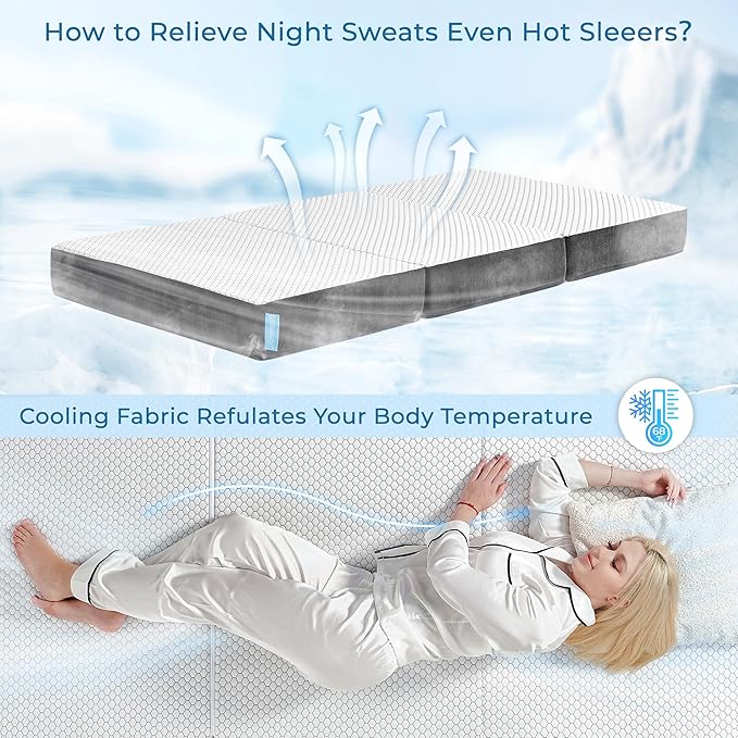 Odorless Foldable Mattress Queen 80" x 60" x 6", 6 Inch Folding Foam Mattress with Storage Bag, Trifold Memory Foam Mattress for RV, Guest Bed