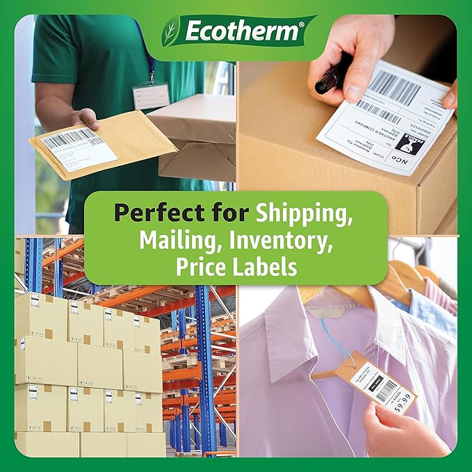 4" x 6.5" Thermal Labels | 6 Rolls | 2280 Labels | fits Zebra, Munbyn, Rollo, Godex, Arkscan, iDPRT, Offnova Thermal Label Printers and More | Blank White Adhesive Stickers by Ecotherm