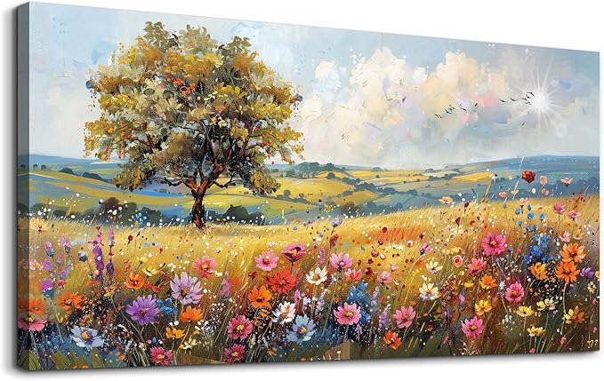 hyidecorart Large Wall Art For Bedroom Canvas Wall Decor For Living Room Office Decorations Flower Scenery Watercolour Wall Paintings Field Wall Pictures Artwork Aesthetic Room Home Decor Hang Easy