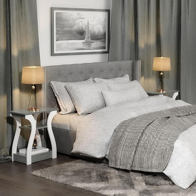 End Table Set of 2, Side Table with Charging Station, USB Ports and Outlets, 3 Tier Nightstand, Sofa Table for Small Spaces, Beside Table with Storage Shelf for Living Room, Bedroom