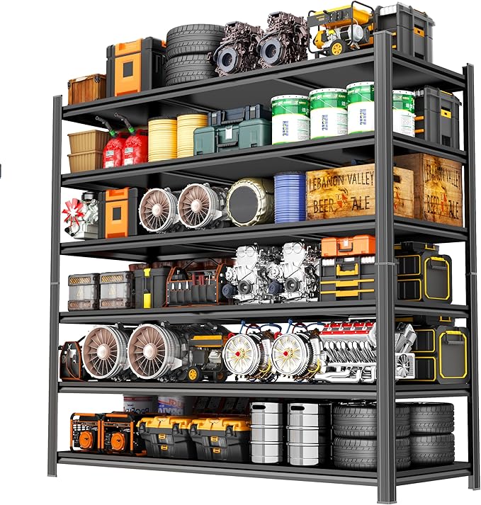 6 Tier Metal Garage Shelving Heavy Duty 3500Lbs Adjustable Storage Shelves Unit Garage Storage Shelves Utility Storage Rack Shelf for Basement, Commercial, Warehouse, Industrial, Black