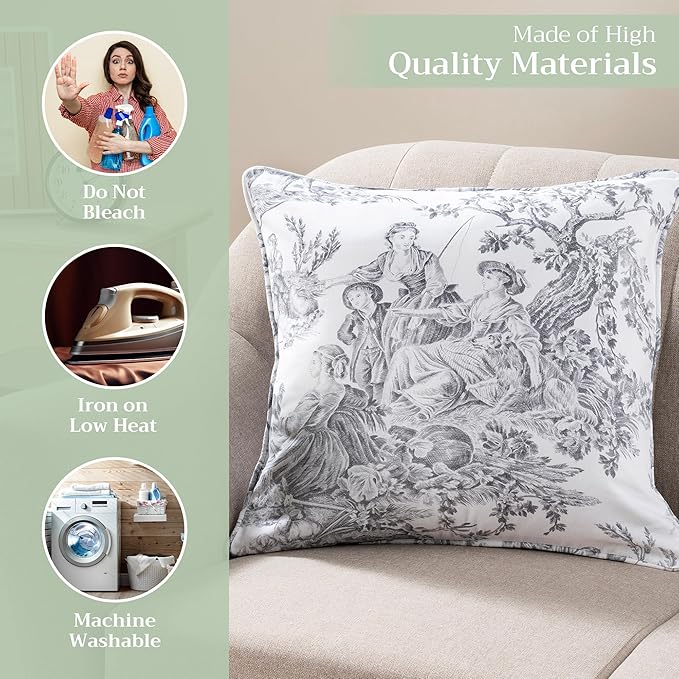 Maison d' Hermine Decorative Pillow Covers 20x20 Inch Square 100% Cotton Throw pillow Covers with invisible Zipper for Living Room Couch, Chair, Sofas, Bedroom, Home (The Miller - Paloma Grey (White))