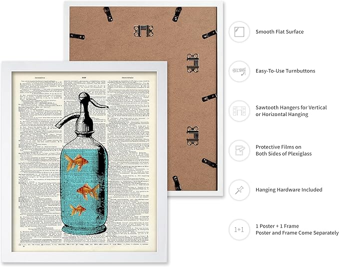 Poster Master Dictionary Art Poster - Goldfish Bowl Print - Fish Art - Aquarium Art - Gift for Men, Women & Animal Lover - Minimal Decor for Living Room, Bathroom or Office, 11x14 White Framed