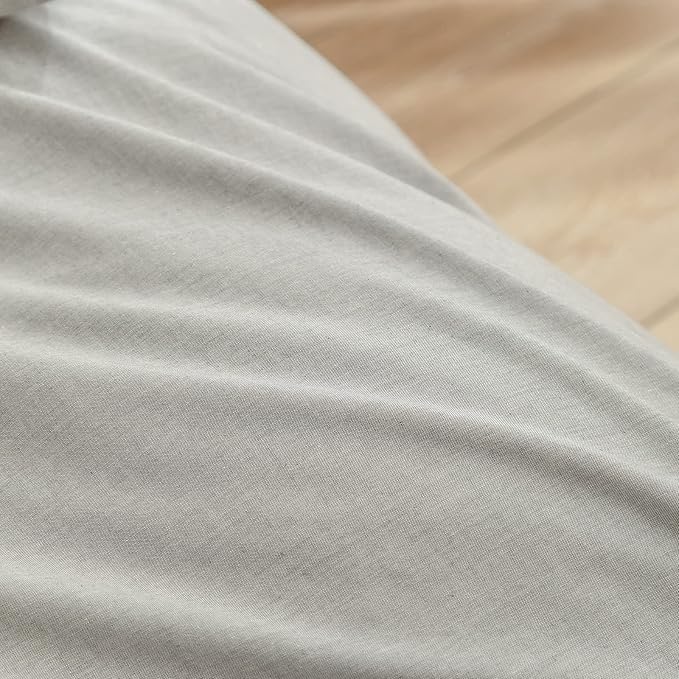 BESTOUCH Duvet Cover Set 100% Washed Cotton Linen Feel Super Soft Comfortable Chic Lightweight 3 PCs Home Bedding Set Solid Light Grey Queen