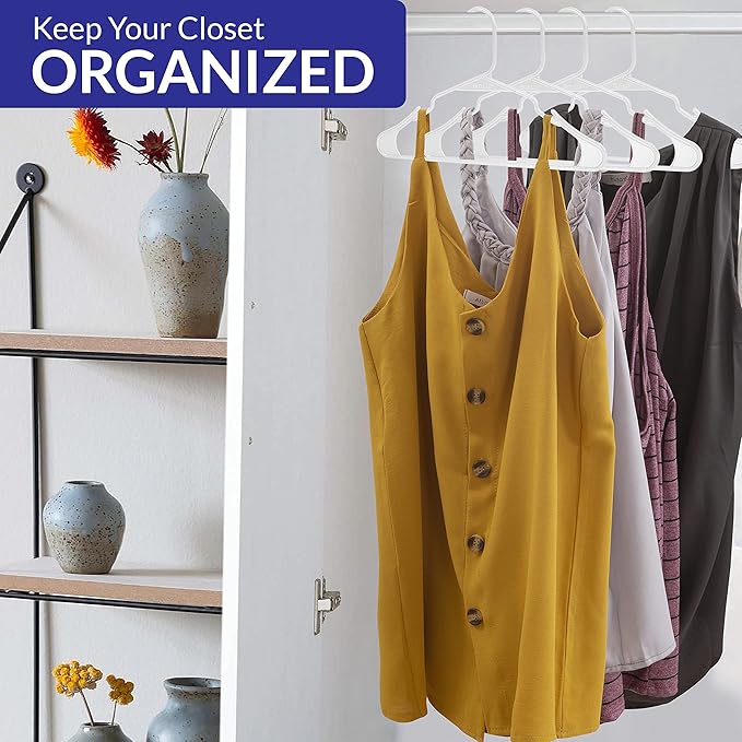 Royale Linens 60 Pack White Plastic Hangers for Clothes - Heavy Duty Clothes Hanger for Everyday Use - Lightweight & Space Saving Notched Plastic Hangers