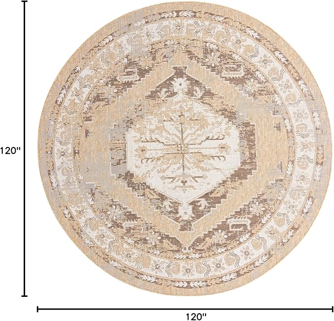 Unique Loom Outdoor Traditional Collection Area Rug - Valeria (10' Round, Natural/ Ivory)