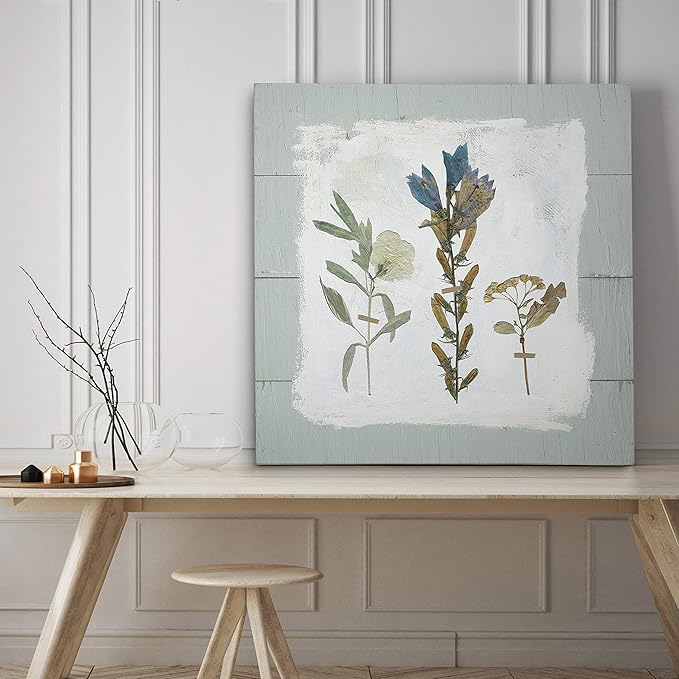 Wexford Home Pressed Flowers on Shiplap Gallery Wrapped Canvas Wall Art, 24x24 (18762-24x24)