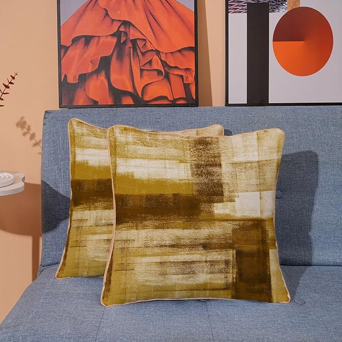 Yellow Brown Throw Pillow Covers 18x18 Set of 2, Abstract Art Decorative Throw Pillow Covers Modern Abstract Soft Polyester Pillowcase Outdoor Cushion Cover for Sofa Couch Farmhouse Room Bed