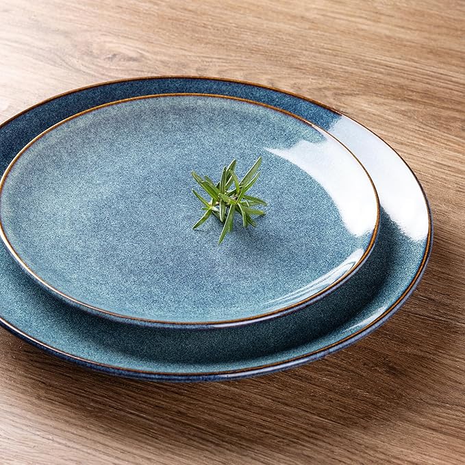 AmorArc Ceramic Dinnerware Sets for 6, 18 Pieces Handpainted Plates and Bowls Set, Scratch Resistant Stoneware Dishes Set, Dishwasher & Microwave Safe, Ceylon Blue