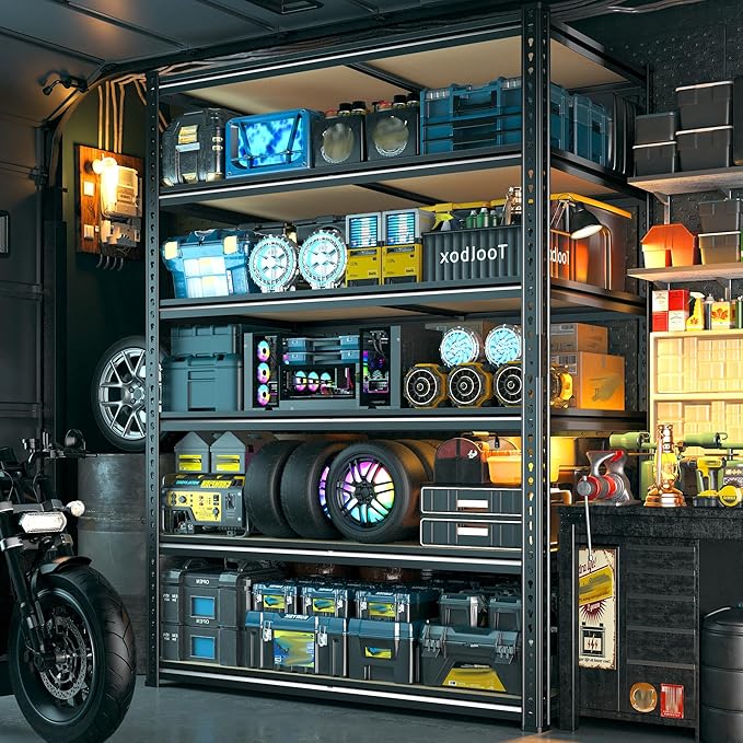 84" H Garage Shelving, 6 Tier Storage Shelves Load 3000 lbs, Adjustable Garage Shelves, Metal Shelving Unit for Warehouse, Basement, Pantry, 40" Wx 16" D x 84" H, Black