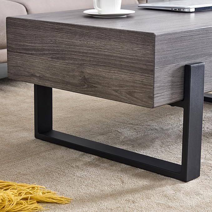 47.2'' Rectangular Coffee Table Morden Grey Table Top Black Legs for Living Room Office