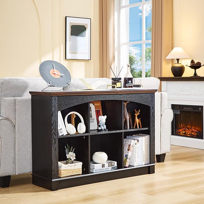 Black Bookshelf, 6-Cube Bookcase and Kids Bookshelf, Wooden Storage Cabinet with Cube Organizer, Modern Book Shelf for Bedroom Furniture, Living Room, Office Storage, Toy Organizer, Display Cabinet