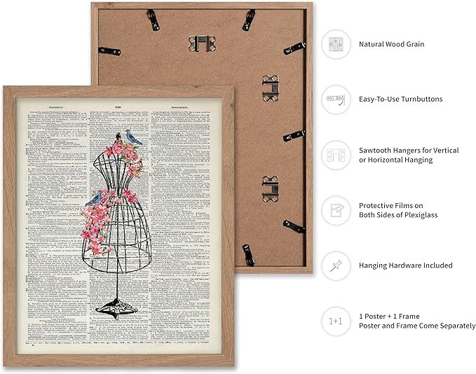 Poster Master Mannequin Print - Fashion Poster - Dictionary Art - Great Gift for Men, Women & Dressmaker - Sewing & Flower Art - Chic Decor for Living Room, Dorm or Office - 11x14 Beige Framed