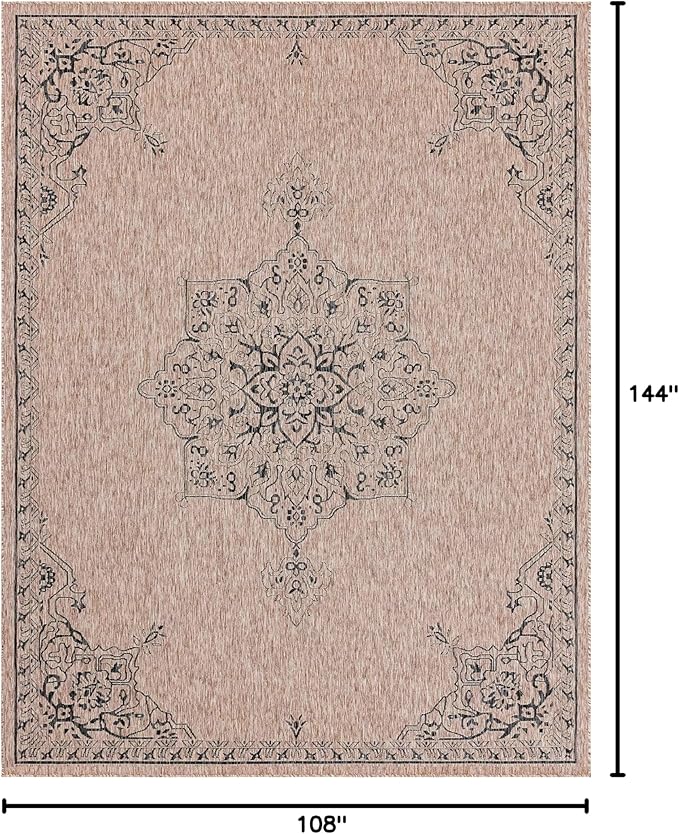Unique Loom Outdoor Traditional Collection Area Rug - Antique (9' x 12' Rectangle, Beige/ Black)