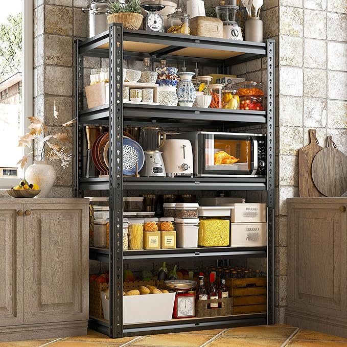 REIBII Storage Shelves 2020LBS Garage Shelving 5 Tier Heavy Duty Shelving Adjustable Metal Shelf 59.8" H Pantry Shelf for Kitchen Warehouse Basement 28" W x 12" D x 59.8" H, 2 Pack