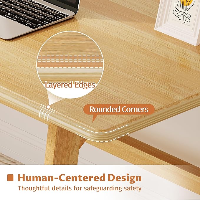 IOTXY Solid Wood Writing Table - 48" W x 24" D Minimalist Computer Desk for Home Office, Work, Study, Creativity, and PC Workstation, Oak