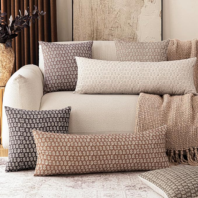 Foindtower Set of 2 Decorative Long Body Lumbar Throw Pillow Covers Neutral Farmhouse Cushion Covers Vintage Home Decor for Sofa Couch Chair Bedroom Living Room Outdoor,14×36 Inch,Light Orange Brown