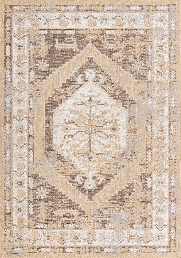 Unique Loom Outdoor Traditional Collection Area Rug - Valeria (7' 1" x 10' Rectangle, Natural/ Ivory)