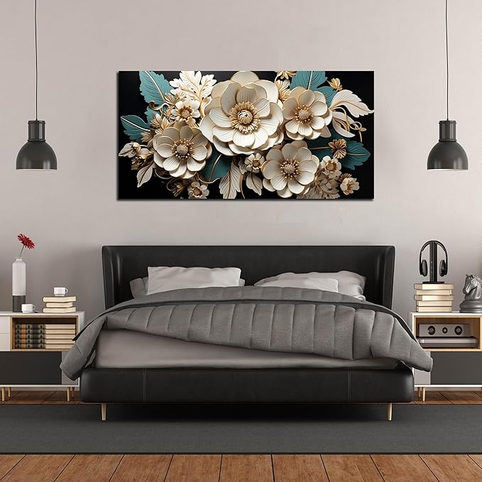 Flower Canvas Wall Art for Living Room Bedroom Home Office White Flower Picture Artwork Large Framed Wall Art Modern Canvas Prints Size 29x59