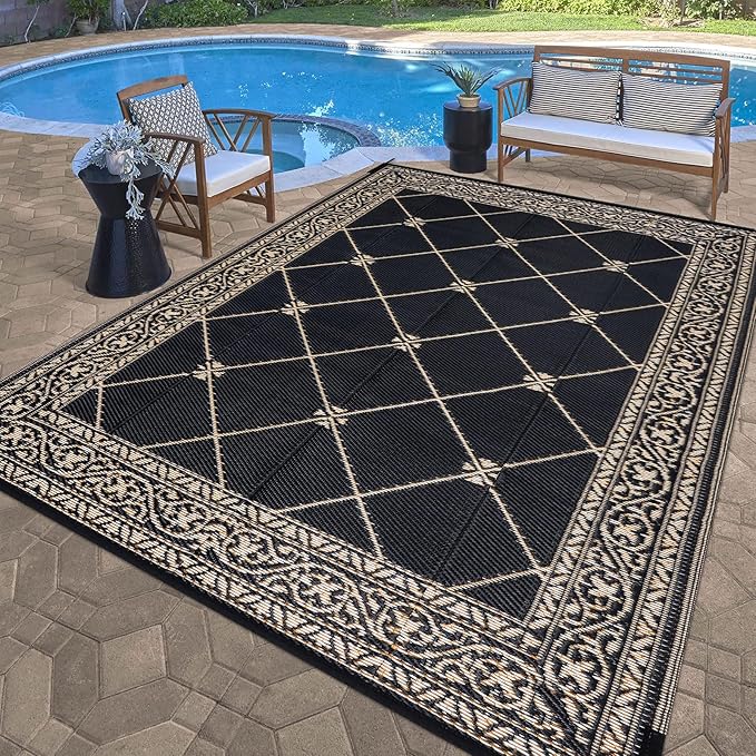 HiiARug Outdoor Rug for Patios Clearance 6'x9' Outdoor Plastic Straw Rug Waterproof Patio Camping Rug Reversible RV Mat Outdoor Area Rugs for Outdoors, RV, Backyard, Deck, Camping