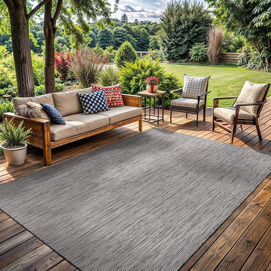 Washable Indoor Outdoor Rug 9x12 Weather Resistant Area Rugs Modern Solid for Porch Deck Balcony Backyard Patio Outside Carpet (9 X 12 Silver Grey)
