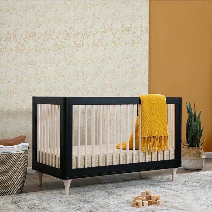 Babyletto Lolly 3-in-1 Convertible Crib with Toddler Bed Conversion Kit in Black and Washed Natural, Greenguard Gold Certified
