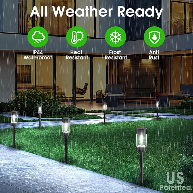 Solar Lights Outdoor, 12 Pack Waterproof Solar Landscape Lighting for Pathway Garden Yard Path Walkway Driveway Lawn Patio Outside Decor, Cool White