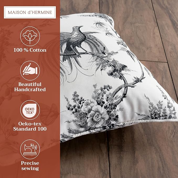 Maison d' Hermine Decorative Pillow Covers 18 x 18 Inch Square 100% Cotton Throw Pillow Covers with Invisible Zipper for Living Room Couch, Chair, Sofas, Bedroom, Home (Paradise - Mid Night)