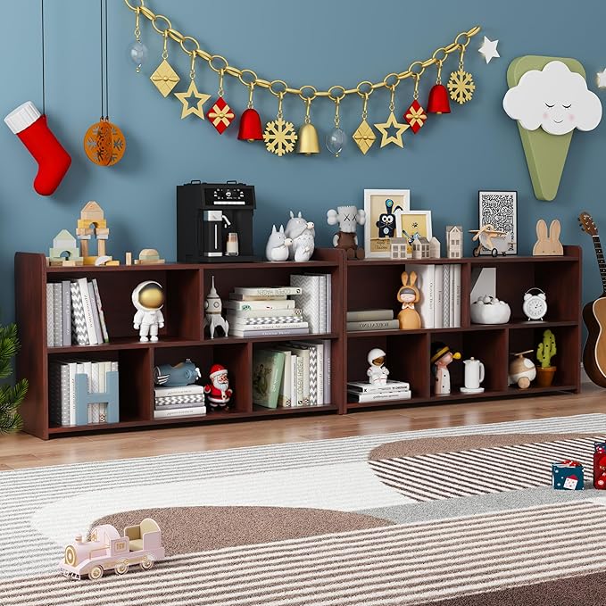 Book Shelf for Kids, 5 Cubes Storage Organizer Montessori Shelf, Wooden Kids Bookcase, Toy Storage Organizer for Children, Cherry Toddler Bookshelf Cube Shelf for Kid’s Room, Classroom