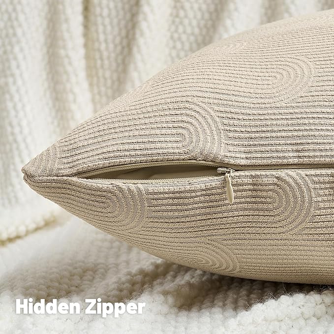 FUTEI Oatmeal Chenille Decorative Throw Pillow Covers 18x18 Inch Set of 2,Soft Cozy Striped Geometric Patterns Cushion Case,Modern Home Decor for Couch Bed Living Room