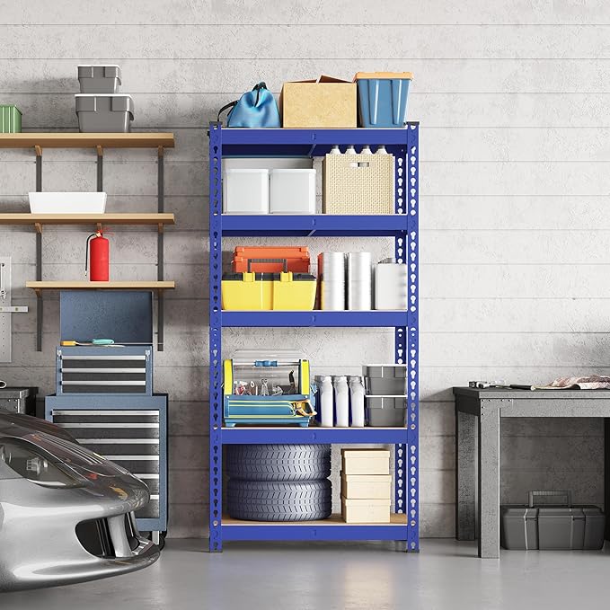 Yaheetech Storage Shelves 5 Tier Garage Shelving Heavy Duty Garage Shelves Adjustable Metal Shelving Unit Utility Rack Industrial Shelving for Warehouse Pantry Closet, 27.5" W x 12" D x 60" H, Blue