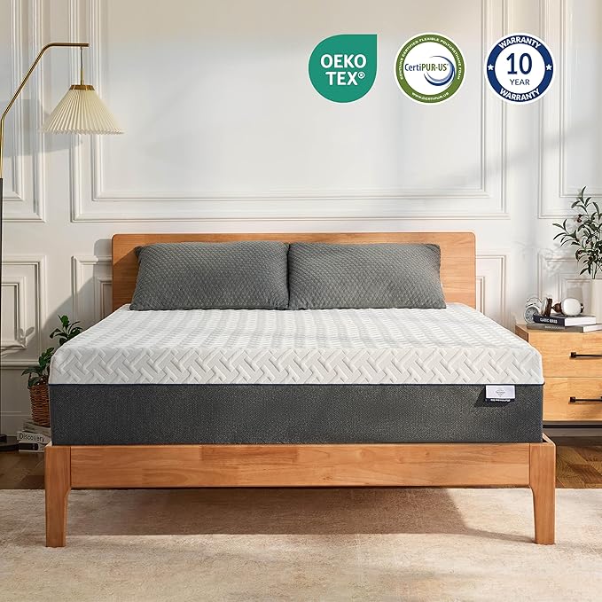 10 Inch Queen Green Tea Memory Foam Mattress for Cool Sleep & Pressure Relief, Bed in a Box, Removable Cover No Fiberglass, CertiPUR-US Certified